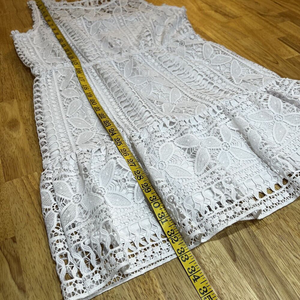 BB Dakota Sandra Dress White Lace Embroidery Mini Crochet Sz S - Picture 13 of 14